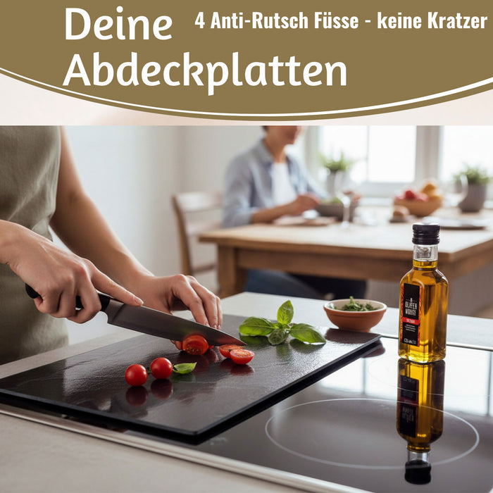 2´er Set ESG Glas Herdabdeckplatten Schiefer 52x30cm Glasschneidebrett Schneidebrett
