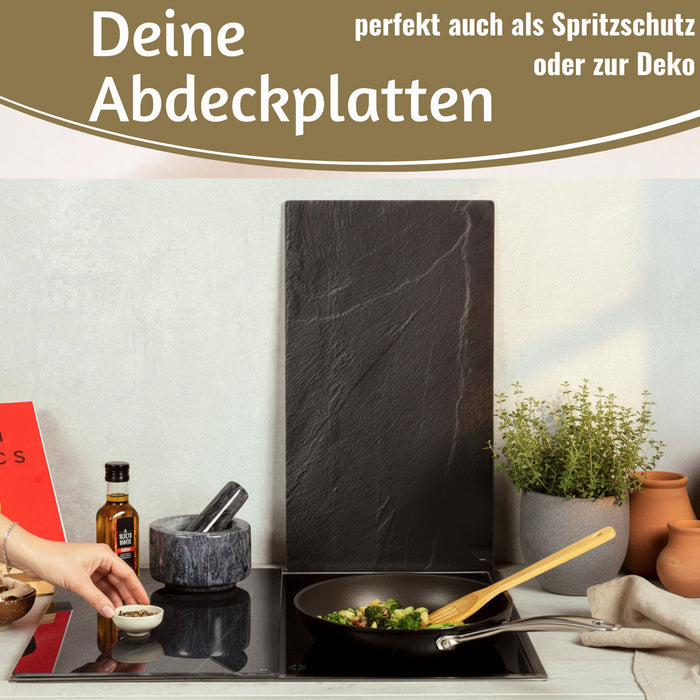 2´er Set ESG Glas Herdabdeckplatten Schiefer 52x30cm Glasschneidebrett Schneidebrett