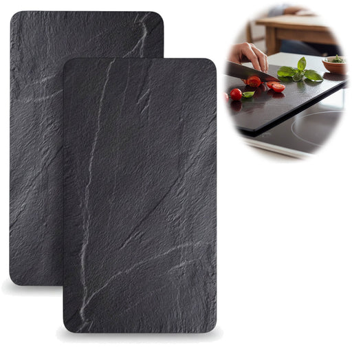 2´er Set ESG Glas Herdabdeckplatten Schiefer 52x30cm Glasschneidebrett Schneidebrett