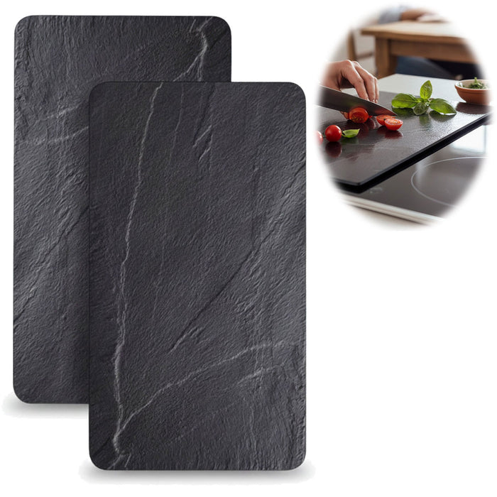 2´er Set ESG Glas Herdabdeckplatten Schiefer 52x30cm Glasschneidebrett Schneidebrett