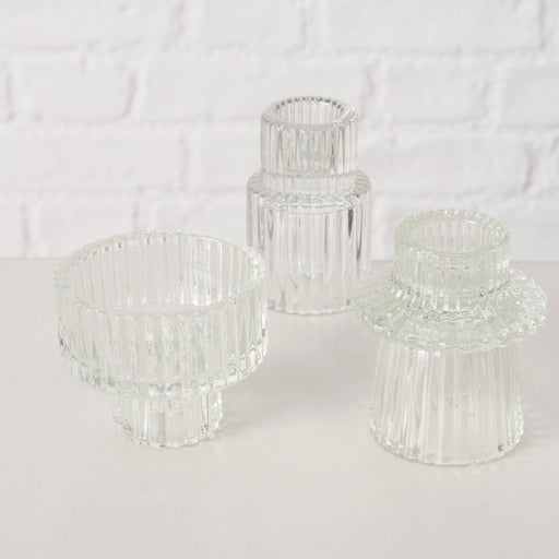 3er Set Glas Kerzenständer Klar 7cm Kerzenhalter für Stabkerzen Teelichter