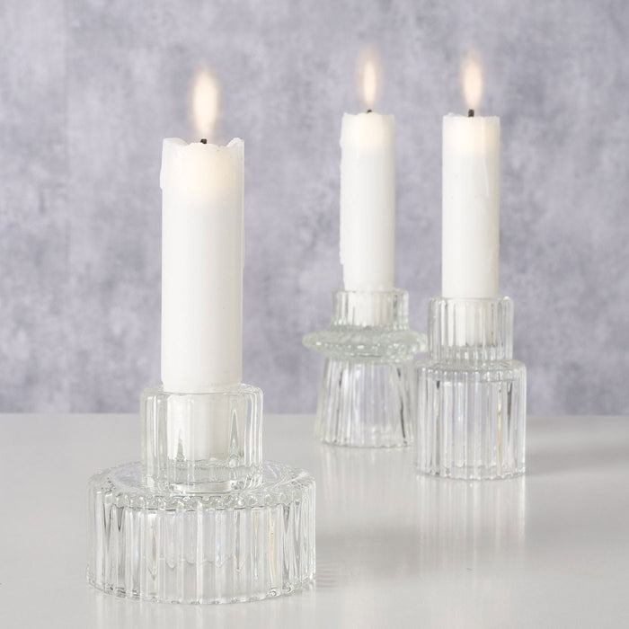 3er Set Glas Kerzenständer Klar 7cm Kerzenhalter für Stabkerzen Teelichter