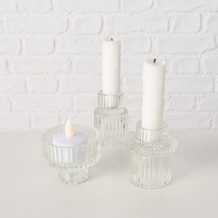 3er Set Glas Kerzenständer Klar 7cm Kerzenhalter für Stabkerzen Teelichter