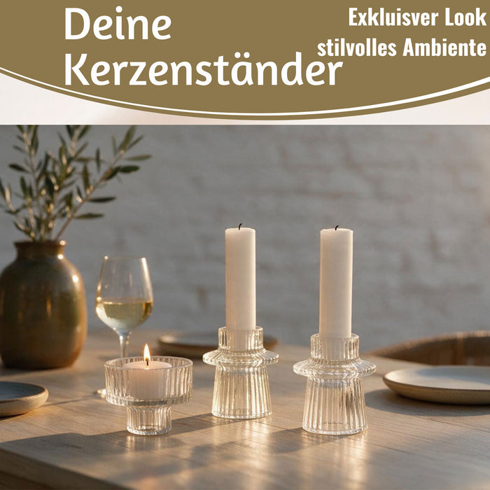 KI-generiertes Bild,3er Set Glas Kerzenständer Klar 7cm Kerzenhalter für Stabkerzen Teelichter