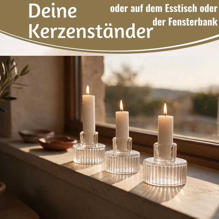 KI-generiertes Bild,3er Set Glas Kerzenständer Klar 7cm Kerzenhalter für Stabkerzen Teelichter