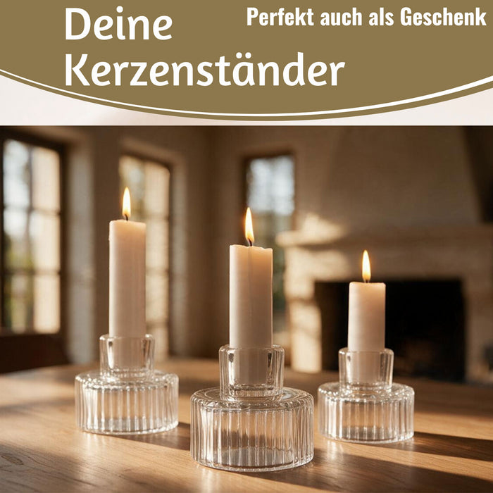KI-generiertes Bild,3er Set Glas Kerzenständer Klar 7cm Kerzenhalter für Stabkerzen Teelichter