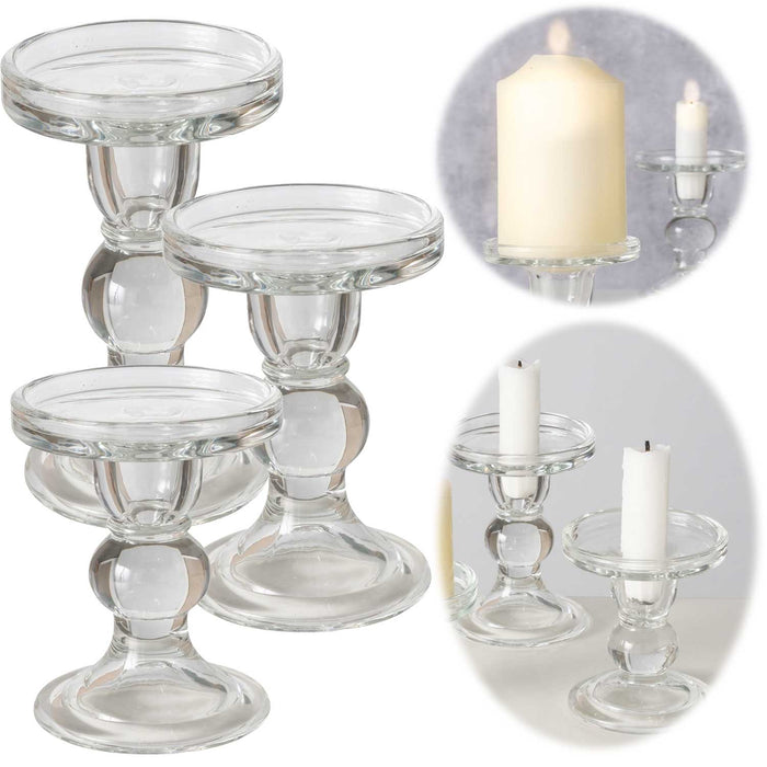 3er Set Glas Kerzenständer Klar 28cm Kerzenhalter für Stabkerzen Stump — LS-LebenStil