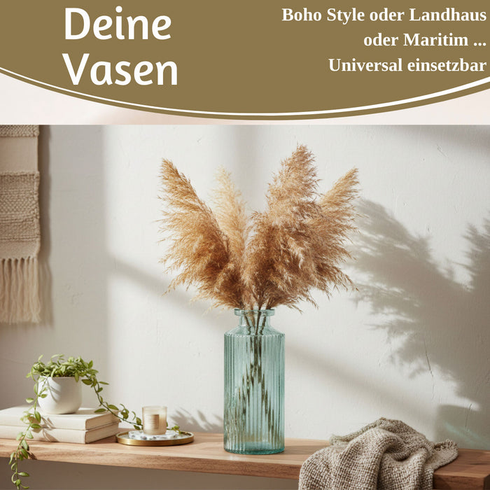 4x Retro Glas Vase 14cm Salbei Grün Set Blumenvase Deko Tischvase Väschen