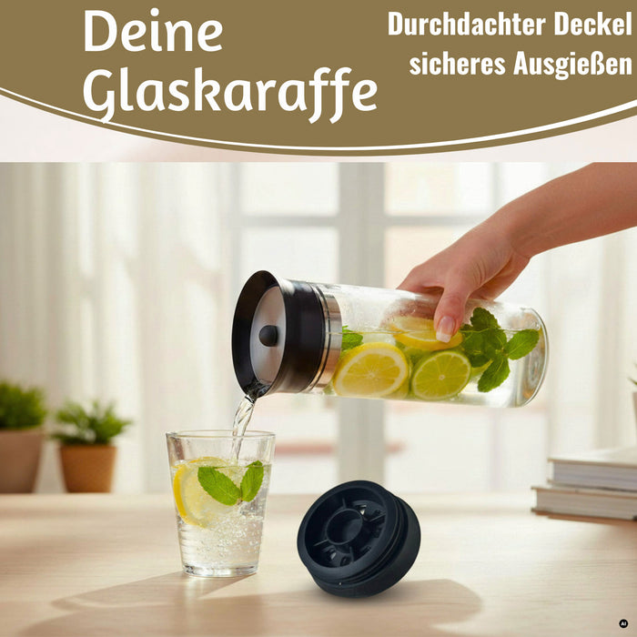 KI-generiertes Bild,2x Glas Flasche Wasserkaraffe 1L Borosilikatglas Deckel Sieb Karaffe Krug Flasche