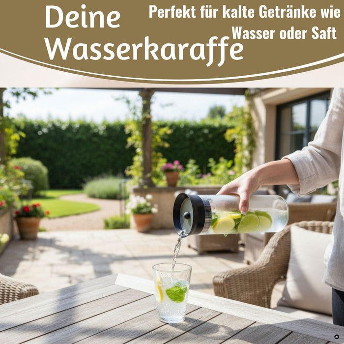 KI-generiertes Bild,2x Glas Flasche Wasserkaraffe 1L Borosilikatglas Deckel Sieb Karaffe Krug Flasche