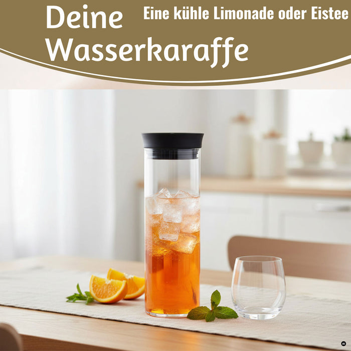 KI-generiertes Bild,2x Glas Flasche Wasserkaraffe 1L Borosilikatglas Deckel Sieb Karaffe Krug Flasche