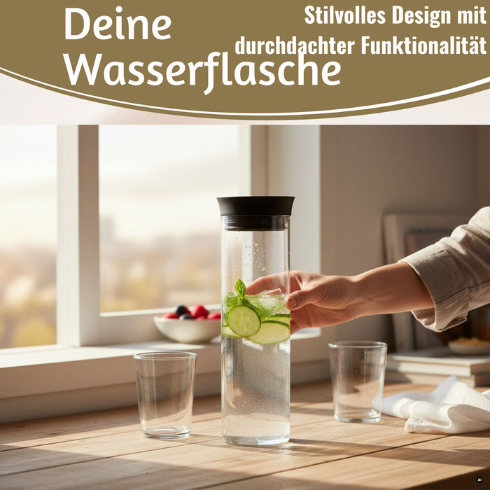 KI-generiertes Bild,2x Glas Flasche Wasserkaraffe 1L Borosilikatglas Deckel Sieb Karaffe Krug Flasche