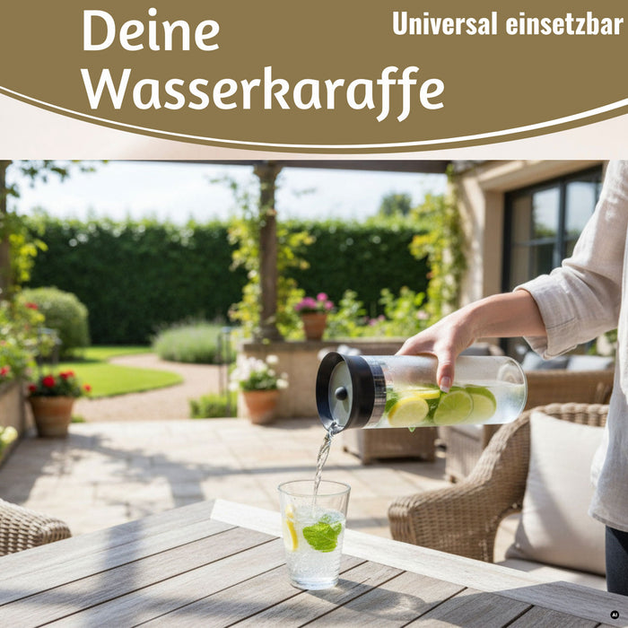 KI-generiertes Bild,2x Glas Flasche Wasserkaraffe 1L Borosilikatglas Deckel Sieb Karaffe Krug Flasche