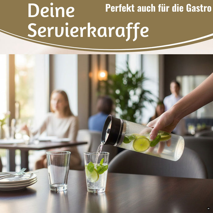 KI-generiertes Bild,2x Glas Flasche Wasserkaraffe 1L Borosilikatglas Deckel Sieb Karaffe Krug Flasche