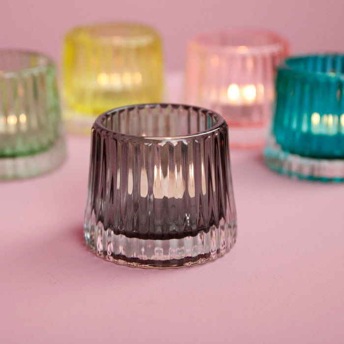 2x Glas Teelichthalter Set 7x8cm Ibiza Grau Teelichtglas Windlicht-Halter