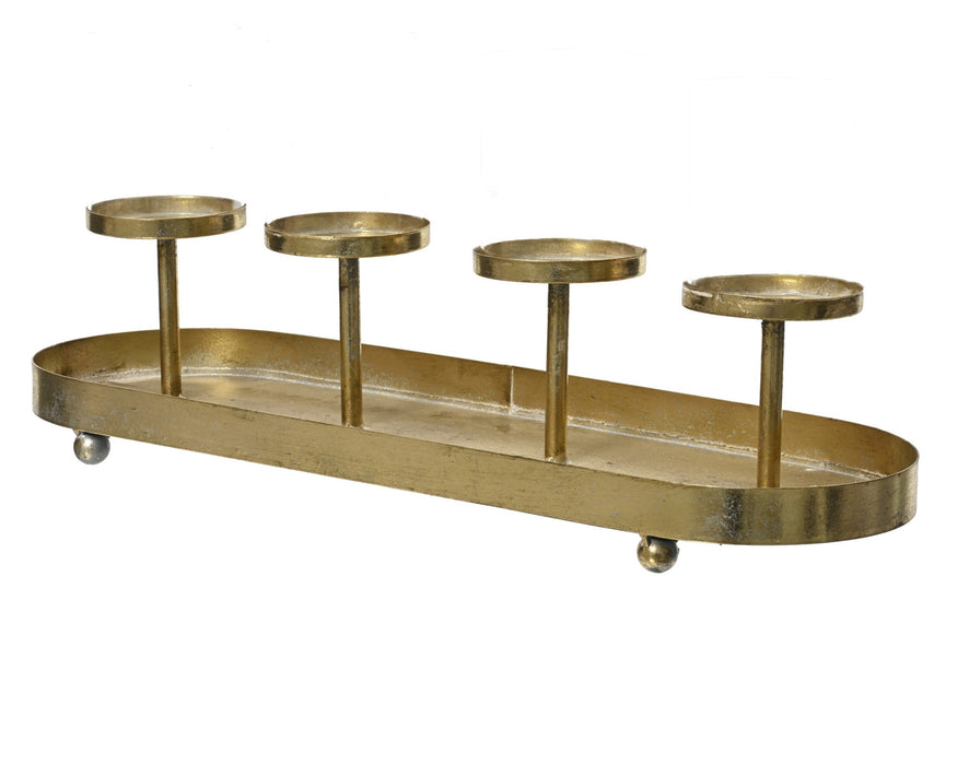 Antike Kerzenschale Eisen 48cm Gold Stumpenkerze Kerzenständer Kerzenleiste