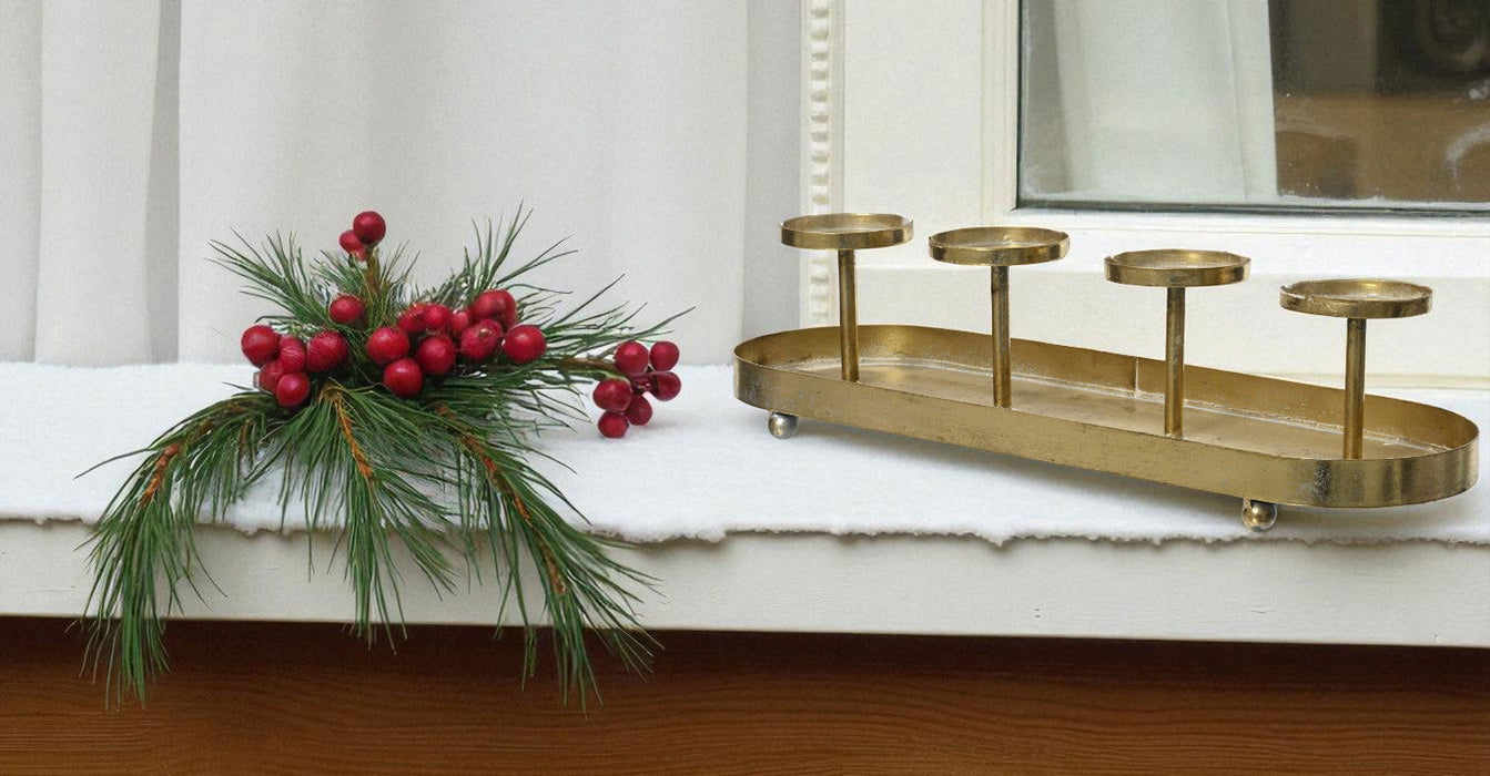 Antike Kerzenschale Eisen 48cm Gold Stumpenkerze Kerzenständer Kerzenleiste