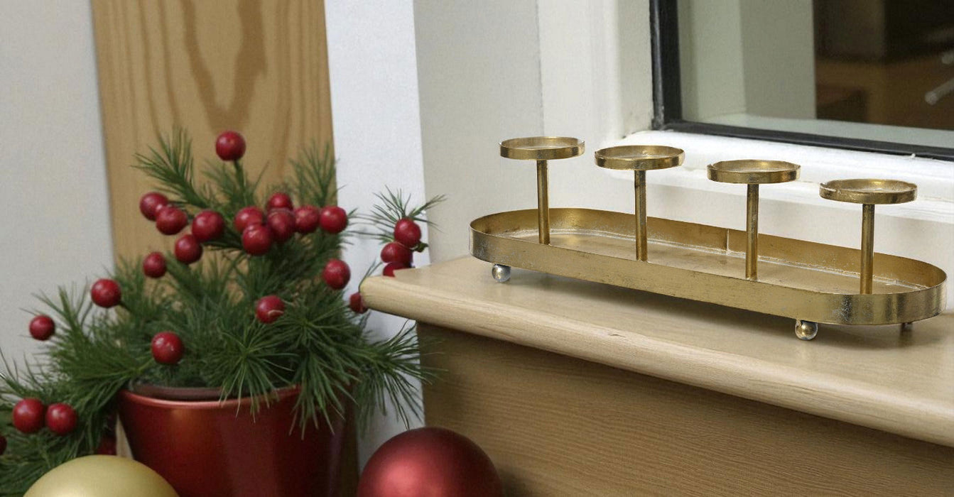 Antike Kerzenschale Eisen 48cm Gold Stumpenkerze Kerzenständer Kerzenleiste