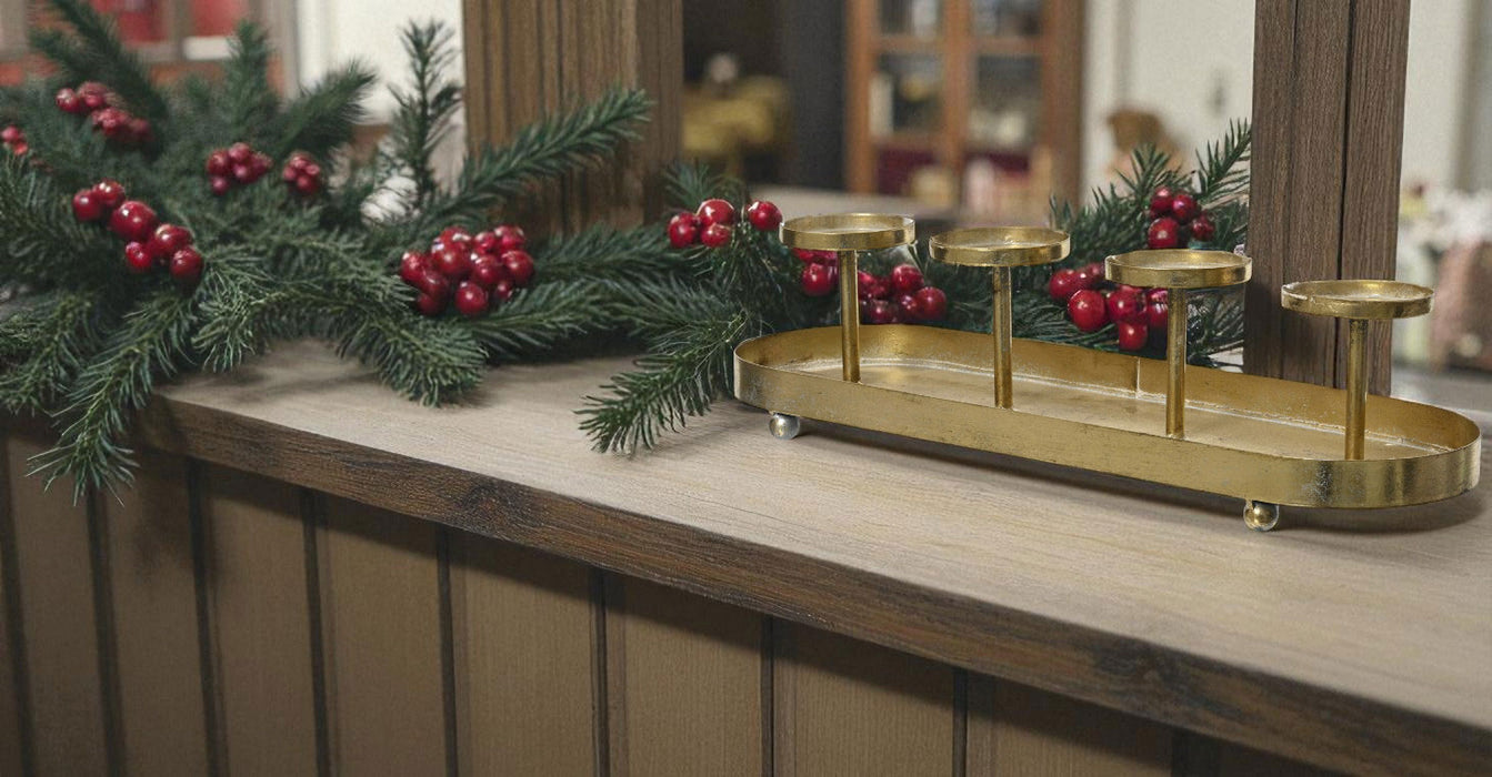 Antike Kerzenschale Eisen 48cm Gold Stumpenkerze Kerzenständer Kerzenleiste