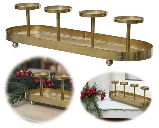 Antike Kerzenschale Eisen 48cm Gold Stumpenkerze Kerzenständer Kerzenleiste