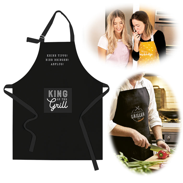KI-generiertes Bild Grillschürze BBQ "King of the Grill" Kochschürze mit Tasche 85x65cm Baumwolle
