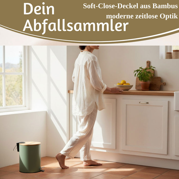 KI-generiertes Bild,Tretmülleimer Papierkorb 3L Grün Soft Close Rund Kosmetikeimer Fußpedal Mülleimer