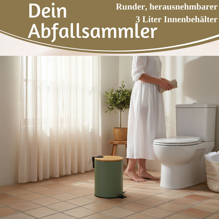 KI-generiertes Bild,Tretmülleimer Papierkorb 3L Grün Soft Close Rund Kosmetikeimer Fußpedal Mülleimer
