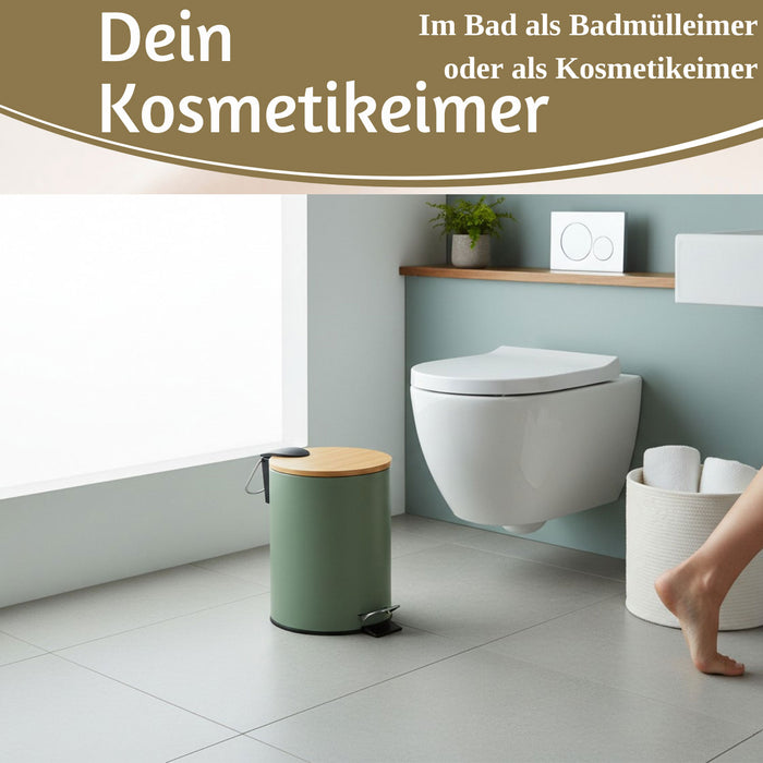 Tretmülleimer Papierkorb 3L Grün Soft Close Rund Kosmetikeimer Fußpedal Mülleimer