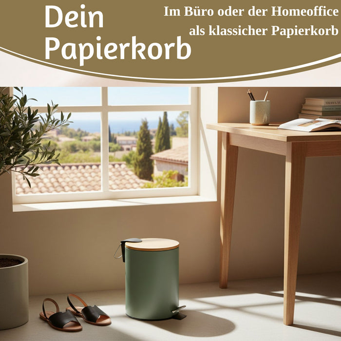 Tretmülleimer Papierkorb 3L Grün Soft Close Rund Kosmetikeimer Fußpedal Mülleimer