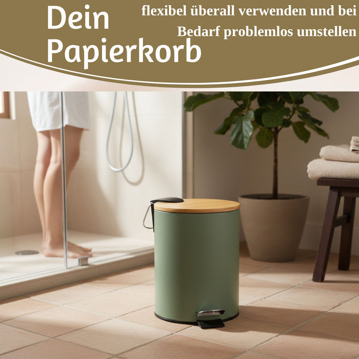 Tretmülleimer Papierkorb 3L Grün Soft Close Rund Kosmetikeimer Fußpedal Mülleimer