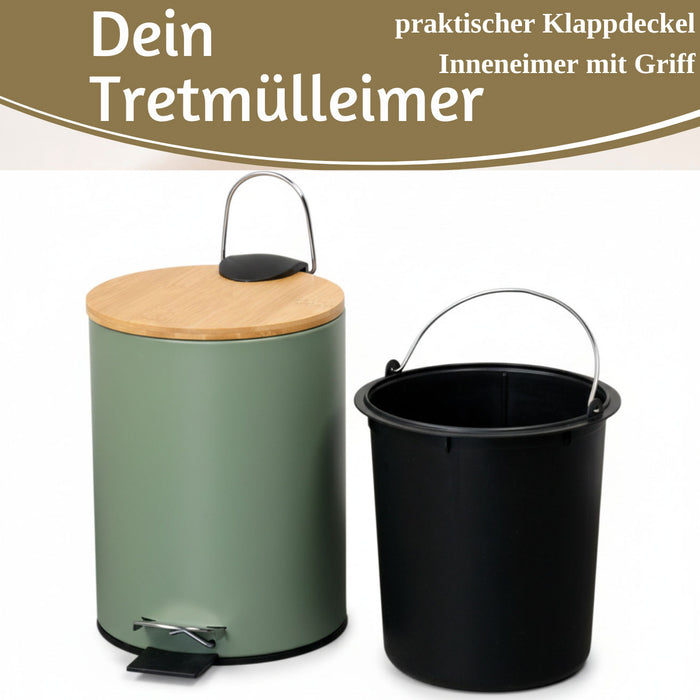 KI-generiertes Bild,Tretmülleimer Papierkorb 3L Grün Soft Close Rund Kosmetikeimer Fußpedal Mülleimer