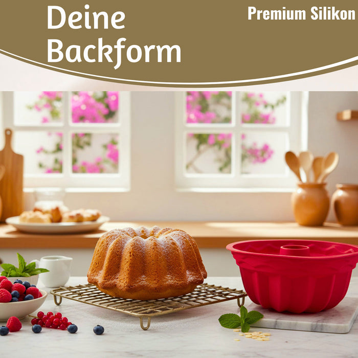 KI-generiertes Bild,Silikon Gugelhupf Backform 24cm Rund Napfkuchenform Gugelhupfform Kuchenform