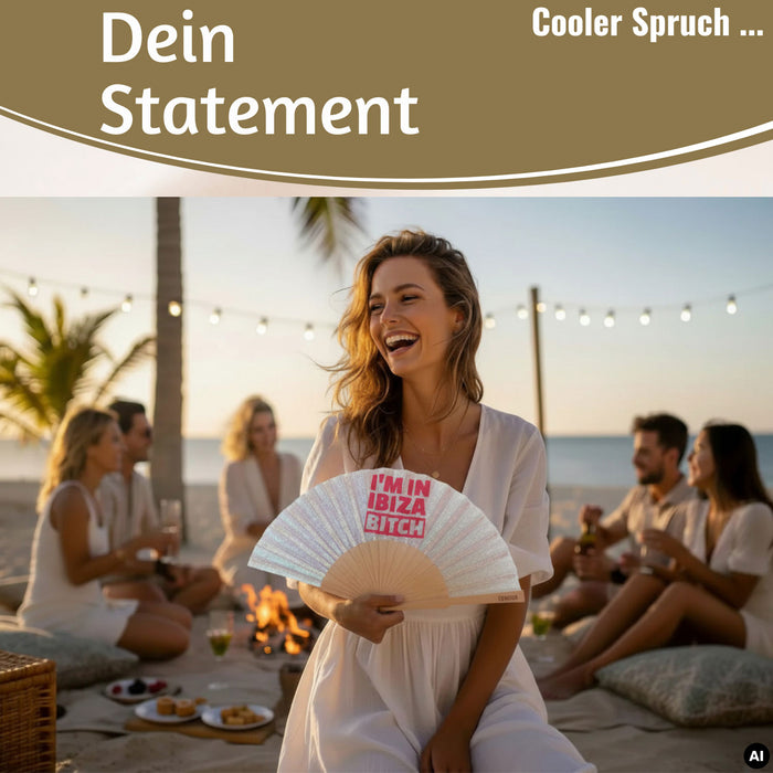 KI-generiertes Bild,Handfächer Holz Stoff Fächer "Karma Baby" Gelb Lila faltbar Faltfächer