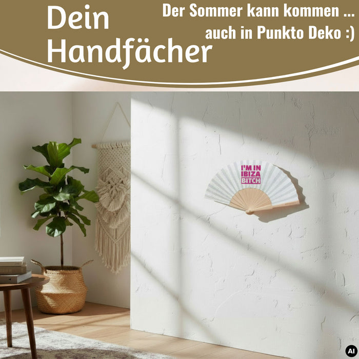 KI-generiertes Bild,Handfächer Holz Stoff Fächer "Karma Baby" Gelb Lila faltbar Faltfächer