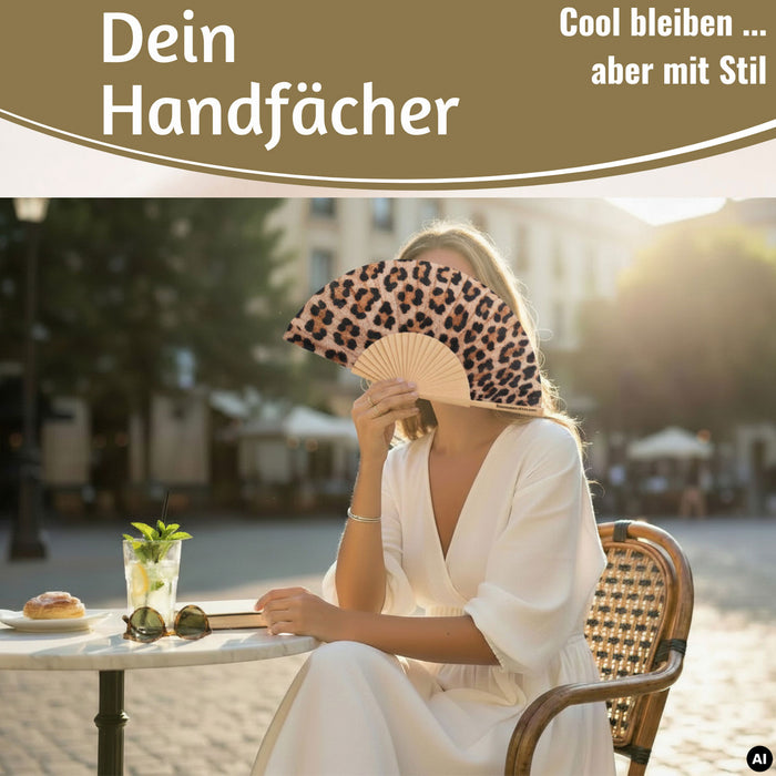 KI-generiertes Bild,Handfächer Holz Stoff Fächer "Karma Baby" Gelb Lila faltbar Faltfächer
