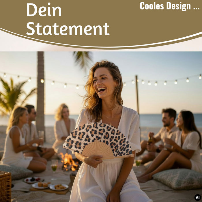 KI-generiertes Bild,Handfächer Holz Stoff Fächer "Karma Baby" Gelb Lila faltbar Faltfächer