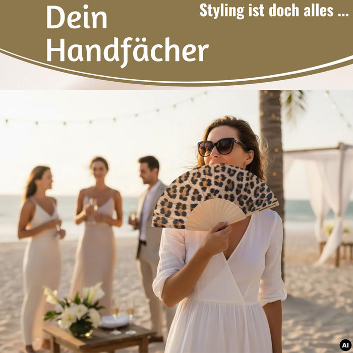 KI-generiertes Bild,Handfächer Holz Stoff Fächer "Karma Baby" Gelb Lila faltbar Faltfächer