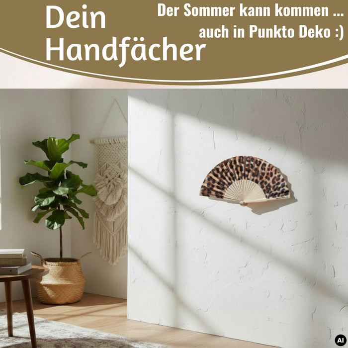 KI-generiertes Bild,Handfächer Holz Stoff Fächer "Karma Baby" Gelb Lila faltbar Faltfächer