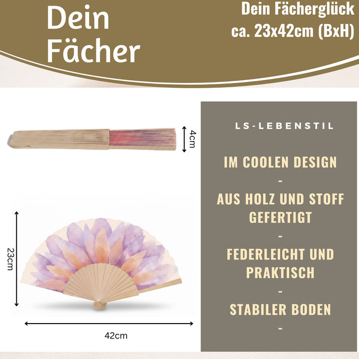Handfächer Holz Stoff Fächer "Blume" Lila Pink Rose faltbar Faltfächer