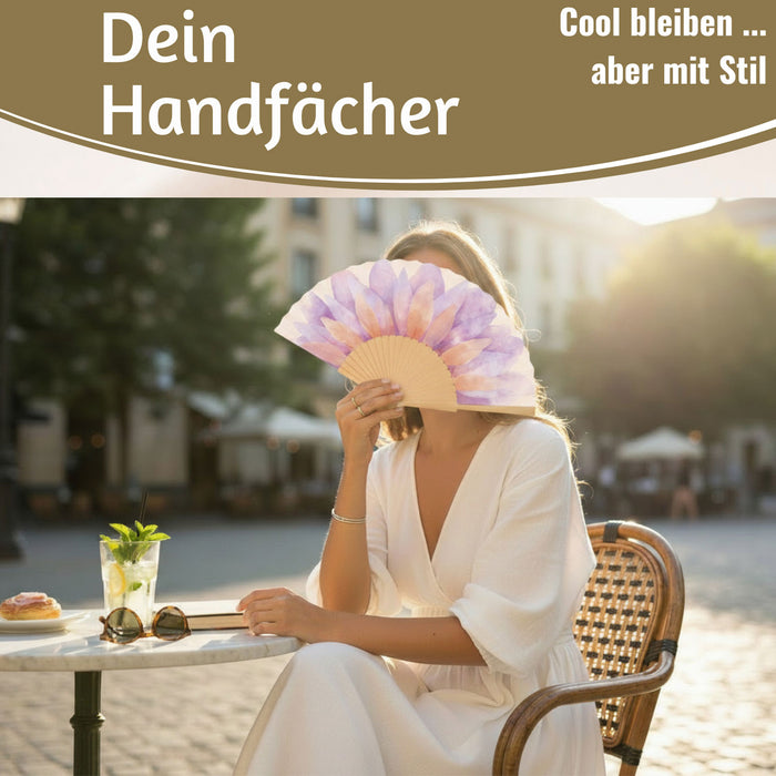 Handfächer Holz Stoff Fächer "Blume" Lila Pink Rose faltbar Faltfächer