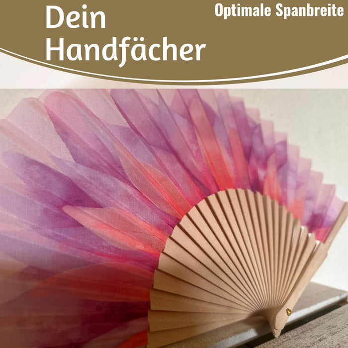 Handfächer Holz Stoff Fächer "Blume" Lila Pink Rose faltbar Faltfächer