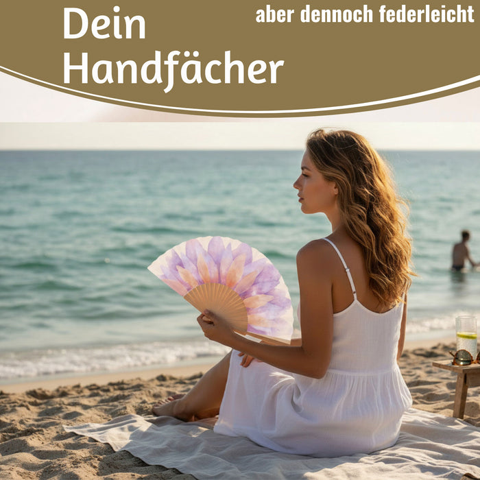 Handfächer Holz Stoff Fächer "Blume" Lila Pink Rose faltbar Faltfächer