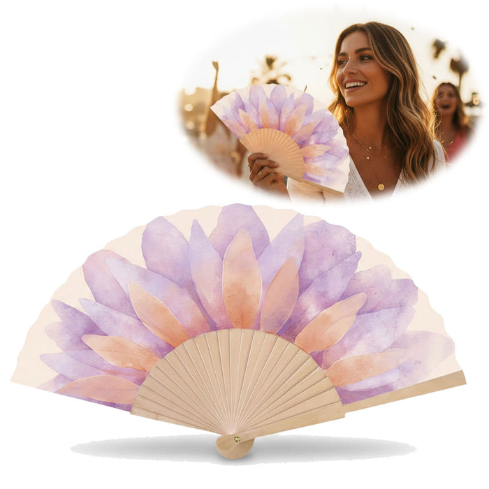 Handfächer Holz Stoff Fächer "Blume" Lila Pink Rose faltbar Faltfächer