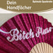 KI-generiertes Bild,Handfächer Holz Stoff Fächer "Karma Baby" Gelb Lila faltbar Faltfächer
