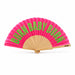 Handfächer Holz Stoff Fächer "Burn Baby Burn" Rosa Pink Grün faltbar Faltfächer
