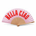 Handfächer Holz Stoff Fächer "Bella Ciao" Rosa Rot faltbar Faltfächer