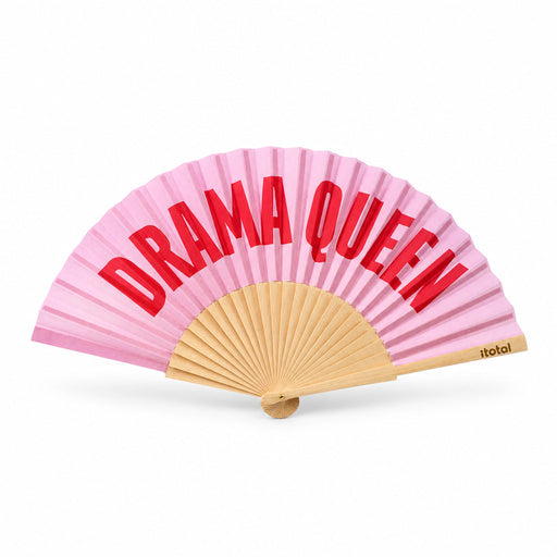 Handfächer Holz Stoff Fächer "Drama Queen" Rosa Rot faltbar Faltfächer