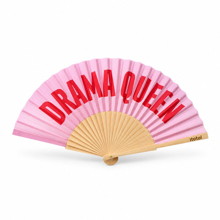 Handfächer Holz Stoff Fächer "Drama Queen" Rosa Rot faltbar Faltfächer