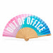 Handfächer Holz Stoff Fächer "Out of Office" Rosa Türkis Blau faltbar Faltfächer
