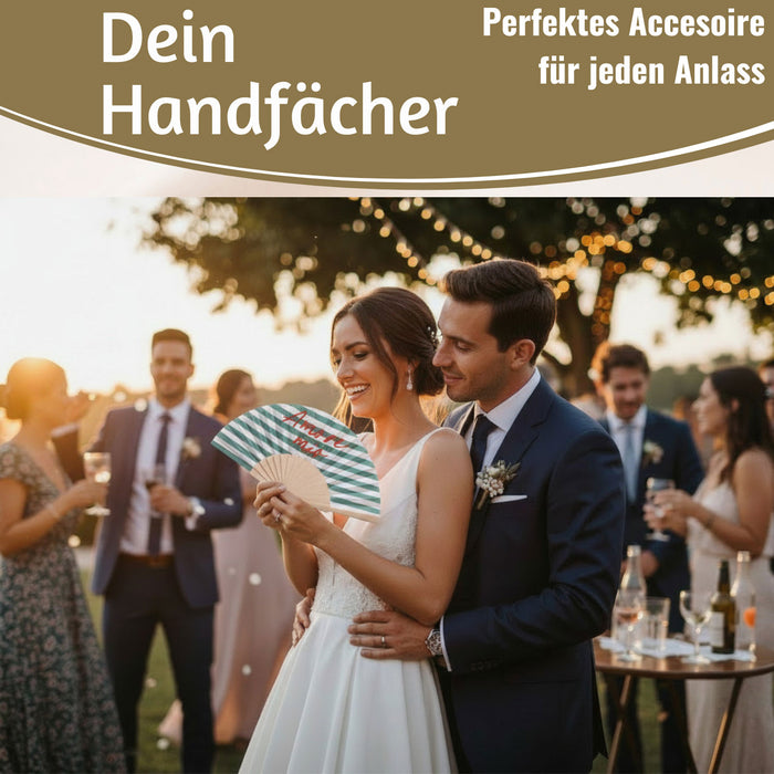 KI-generiertes Bild,Handfächer Holz Stoff Fächer "Amore Mio" Grün Weiß Rot faltbar Faltfächer